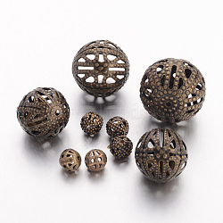 Iron Filigree Beads, Filigree Ball, Nickel Free, Round, Antique Bronze Color, Size: about 6~16mm in diameter, 6~15mm thick, hole: 1~6mm, about 200g/bag(E589Y-NFAB)