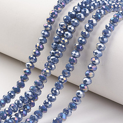 Electroplate Glass Beads Strands, Opaque Solid Color, AB Color Plated, Faceted, Rondelle, Steel Blue, 2.5x2mm, Hole: 0.4mm, about 150~170pcs/strand, 11 inch(27.5cm)(EGLA-A034-P1mm-B13)