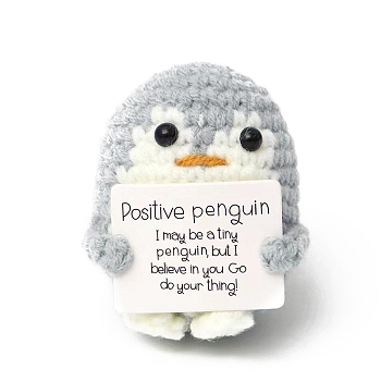 Cute Funny Positive Penguin Doll, Wool Knitting Doll with Positive Card, for Home Office Desk Decoration Gift, Gainsboro, 70mm