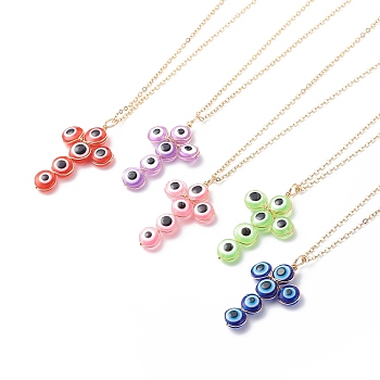 Evil Eye Resin Pendant Necklaces for Women, Cross, Golden, Mixed Color, 17.68x0.06 inch(44.9x0.15cm)