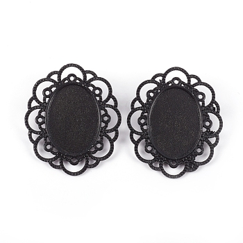 Zinc Alloy Brooch Findings, Flower, Black, 40x34.5x7mm, Tray: 25x18mm