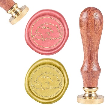 DIY Scrapbook, Brass Wax Seal Stamp and Wood Handle Sets, Hedgehog, Golden, 8.9x2.5cm, Stamps: 25x14.5mm