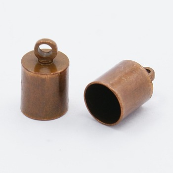 Brass Cord Ends, Red Copper, 10x6mm, Hole: 1.2mm, 5.5mm inner diameter