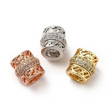 Rack Plating Brass Micro Pave Cubic Zirconia European Beads, Large Hole Beads, Long-Lasting Plated, Cadmium Free & Lead Free, Hollow Column, Mixed Color, 9x9mm, Hole: 4.7mm