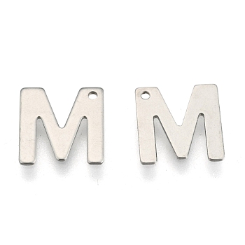 304 Stainless Steel Letter Charms, Letter.M, 11x10.5x0.5mm, Hole: 1mm