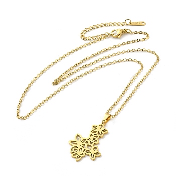 304 Stainless Steel Pendant Necklaces, Hollow Flowers, Golden, 17.64 inch(44.8cm)