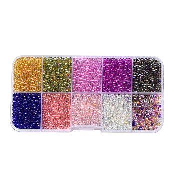 10 Grid Bubble Beads, DIY 3D Nail Art Decoration Mini Glass Beads, Tiny Caviar Nail Beads, Mixed Color, 1~3mm