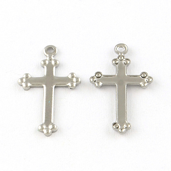 Cross 201 Stainless Steel Pendants, Smooth Surface, Stainless Steel Color, 17.5x10x1mm, Hole: 1mm