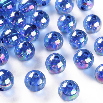 Transparent Acrylic Beads, AB Color Plated, Round, Royal Blue, 12x11mm, Hole: 2.5mm, about 566pcs/500g