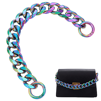 Elite Bag Chains Straps, Aluminum Curb Link Chains, with Alloy Spring Gate Rings, for Bag Replacement Accessories, Rainbow Color, 30cm, 1pc/box