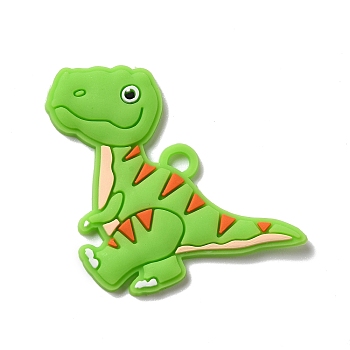 PVC Cartoon Pendants, Dinosaur, Lawn Green, 43x44x3mm, Hole: 4mm