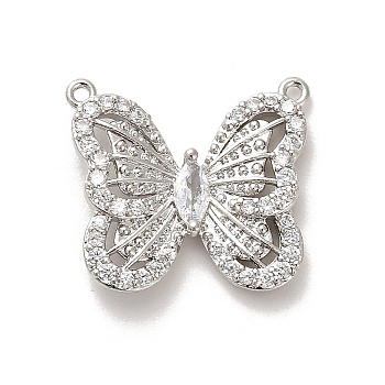 Rack Plating Brass Micro Pave Clear Cubic Zirconia Pendants, Butterfly Charms, Long-Lasting Plated, Lead Free & Cadmium Free, Platinum, 18.5x20.5x4mm, Hole: 1mm