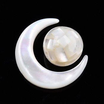 Natural White Shell Beads Set, Moon with Round, Moon: 15x12.5x3.5mm, Round: 8mm, Hole: 0.8mm, about 2pcs/set