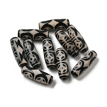 Tibetan Style dZi Beads Strands, Natural Dyed Agate Beads, Rice, Black, Coin Pattern, 28.5~30x10mm, Hole: 2~2.5mm