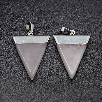 Natural Rose Quartz Pendants, with Silver Color Plated Brass Findings, Triangle, 30~35x23~28x5mm, Hole: 8x5mm