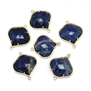Natural Sodalite Links connectors, with Golden Tone Brass Findings, Faceted, 26x21.5x5.5mm, Hole: 1.5~1.6mm