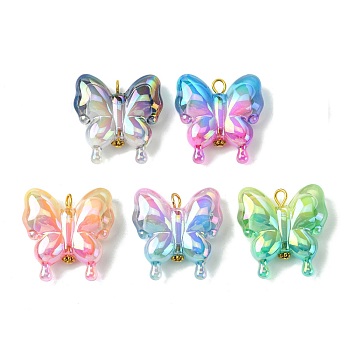 Opaque Acrylic Pendants, AB Color, Butterfly, Colorful, 29.5x29x10mm, Hole: 3.4mm