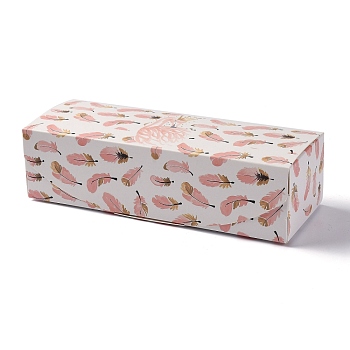 Handmade Printed Gift Box, Rectangle with Feather Pattern, White, 7-1/2x2-3/4x2 inch(19.1x7x5cm)