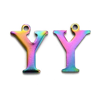 Ion Plating(IP) 304 Stainless Steel Alphabet Charms, Rainbow Color, Letter.Y, 12.5x9.5x0.7mm, Hole: 1mm