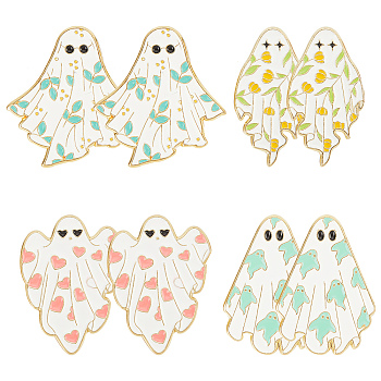 8Pcs 4 Styles Halloween Ghost Enamel Pin, Golden Alloy Badge for Backpack Clothes, Mixed Color, 29~30.5x17~29x1.5mm, 2Pcs/style