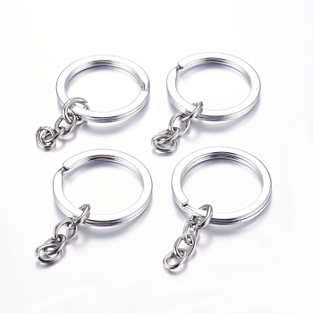 Platinum Alloy Split Key Rings, with Chains, Keychain Clasp Findings, 33mm