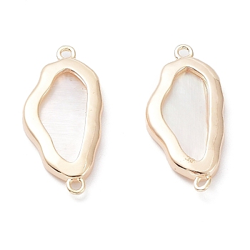 Natural Shell Connector Charms, Egg Links with Rack Plating Brass Findings, Long-Lasting Plated, Real 18K Gold Plated, 24x11x2.5mm, Hole: 1.2mm