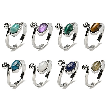 Natural Gemstone Adjustable Rings, with Platinum Brass Findings, Long-Lasting Plated, Jewely for Women, Oval, Adjustable