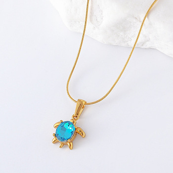 3Pcs Stainless Steel Small Sea Turtle Pendant Beach Vacation Necklaces for Women, Golden, Deep Sky Blue, 15.75 inch(40cm)