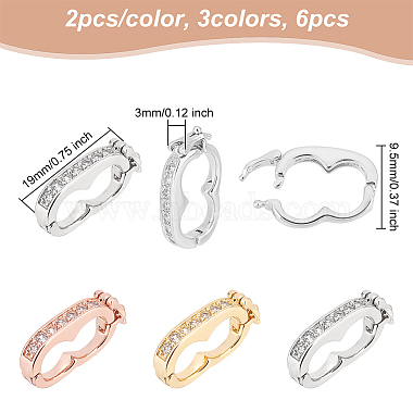 6Pcs 3 Colors Rack Plating Brass Micro Pave Cubic Zirconia Twister Clasps(ZIRC-OC0001-08)-2