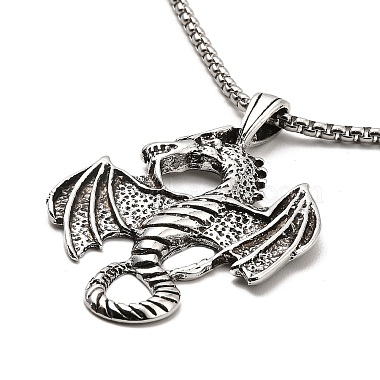 collar con colgante de dragón de aleación con 201 cadenas de caja de acero inoxidable(NJEW-D053-01AS)-2