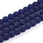 Transparent Glass Beads Strands, Round, Frosted, Midnight Blue, 9.8~10mm, Hole: 1.4mm, about 40pcs/strand, 14.57~14.84''(37~37.5cm)(X-GLAA-T032-T10mm-MD15)