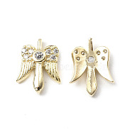Brass Micro Pave Clear Cubic Zirconia Cabochons, Wing, Real 18K Gold Plated, 11x8.5x2.5mm(KK-A174-04G)