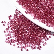 Glass Seed Beads, Fit for Machine Eembroidery, Transparent Inside Colours, Round, Cerise, 2.5x1.5mm, Hole: 1mm, about 20000pcs/bag(SEED-S042-07A-03)