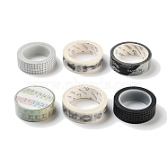 6 Rolls 6 Style DIY Scrapbook Decorative Adhesive Tapes, with Spool, Mixed Color, 15mm, 1roll/style(DIY-SZ0004-03)