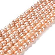 Natural Cultured Freshwater Pearl Beads Strands, Rice, Grade AA, PeachPuff, 7~8x6~6.5mm, Hole: 0.7mm, about 45pcs/strand, 14.37''(36.5cm)(PEAR-E016-183B-02)