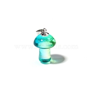Lampwork Pendants, Mushroom Charms, Platinum, Yellow Green, 25x15mm(MUSH-PW0001-007F)