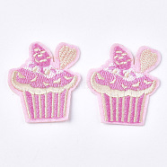 Computerized Embroidery Cloth Iron On Patches, Costume Accessories, Appliques, Cake, Pink, 46x39x1.5mm(FIND-T030-055)