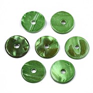 Spray Painted Natural Freshwater Shell Beads, Heishi Beads, Disc/Flat Round, Lime Green, 15x2mm, Hole: 2.5mm(SHEL-S276-107C)