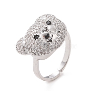 Cubic Zirconia Bear Open Cuff Rings, Platinum Alloy Jewelry for Women, Clear, Inner Diameter: 17mm(RJEW-K089-01P-06)