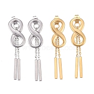 304 Stainless Steel Chain Tassel Earrings, with Ear Nuts, Bar & Infinity, Mixed Color, 45mm, Pin: 0.7mm(EJEW-I248-30)