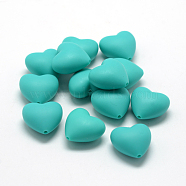 Food Grade Eco-Friendly Silicone Focal Beads, Chewing Beads For Teethers, DIY Nursing Necklaces Making, Heart, Dark Turquoise, 19x20x12mm, Hole: 2mm(SIL-R003-06)