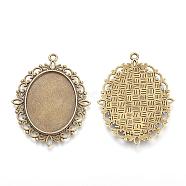 Tibetan Style Alloy Pendant Cabochon Settings, Oval, Cadmium Free & Nickel Free & Lead Free, Antique Bronze, Tray: 25x18mm, 40x30x1.5mm, Hole: 2mm, about 280pcs/1000g(PALLOY-Q304-50AB-FF)