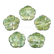 Natural Freshwater Shell Pendants, Dyed, Flower, Dark Sea Green, 38~39x39~40x4~5mm, Hole: 2mm(SHEL-S276-164)