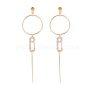 Brass Micro Pave Clear Cubic Zirconia Stud Earring Findings, for Half Drilled Beads, Nickel Free, Ring, Ring, Real 18K Gold Plated, 57x15.5mm, Pin: 0.6mm, pin: 0.6mm(for half drilled beads)(KK-S364-144)