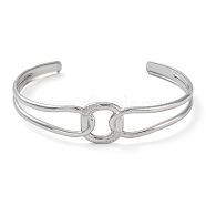 304 Stainless Steel Hollow Rectangle Cuff Bangle for Women, Stainless Steel Color, Inner Diameter: 2-5/8 inch(6.6cm)(BJEW-D061-03P)