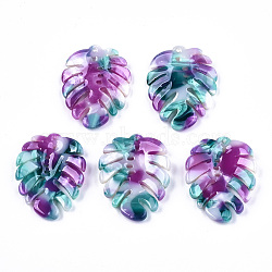 Cellulose Acetate(Resin) Pendants, Tropical Leaf Charms, Monstera Leaf, Colorful, 26x20~21x4mm, Hole: 1.2mm(KY-S163-121B)