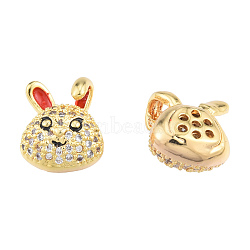 Brass Micro Pave Clear Cubic Zirconia Beads, with Enamel, Nickel Free, Rabbit, Real 18K Gold Plated, 12x9.5x6mm, Hole: 1.2mm(KK-N231-404)