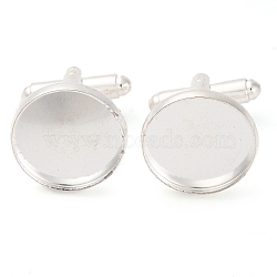 Brass Cufflinks, Cuff Button, with Tray, Silver, 18x18mm, Tray: 16mm(KK-E464-S)