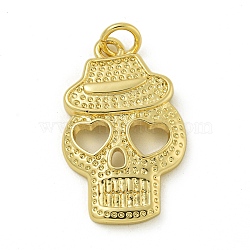 Halloween Theme Rack Plating Brass Pendants, with Jump Ring, Long-Lasting Plated, Lead Free & Cadmium Free, Real 18K Gold Plated, Skull, 24x15x3mm, Hole: 3.5mm(KK-Z067-18G-03)