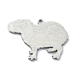 201 Stainless Steel Pendants, Laser Cut, Capybara Charm, Stainless Steel Color, 20x28x1mm, Hole: 1.5mm(STAS-R118-09P)